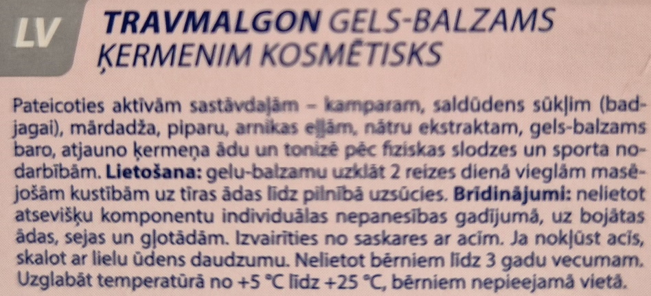 Travmalgon gels ķermenim