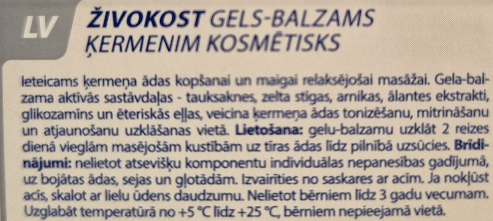 Živokost gels ķermenim