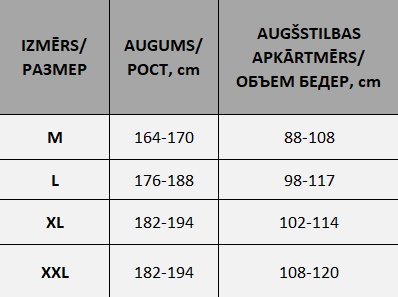 vīriešu zeķubikses izmēru tabula